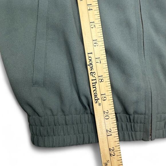 Theory Bariah Gray Green Crepe Bomber Jacket XS Petite Minimalist Quiet Luxury - Picture 10 of 11